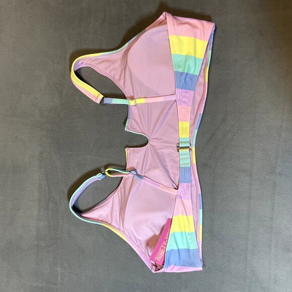 Ninety Nine Pastel Stripe Bikini Top Womens 3X Pink Purple Multicolor Rainbow - Picture 3 of 11